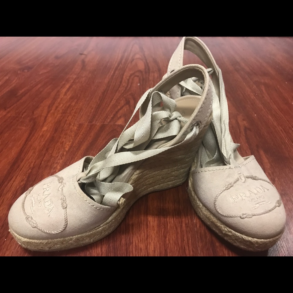 Beige Prada Espadrilles Wedge Sandal